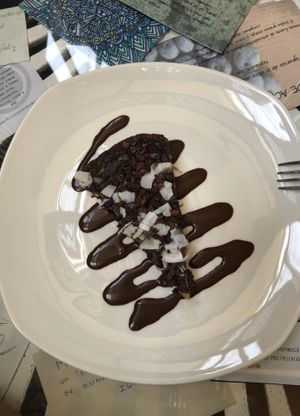 Chocolate Cake with coconut flakes at Sapiens in Santiago