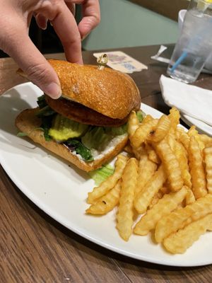 Chicken less sandwich and fries   at Knott's Berry Farm - Mrs. Knott's Chicken Dinner Restaurant in Buena Park