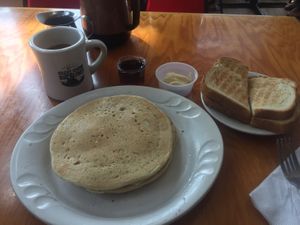 pancakes, toast, and coffee at Jeannie's Great Maine Breakfast in Bar Harbor