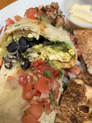 Inside breakfast burrito  at Jeannie's Great Maine Breakfast in Bar Harbor