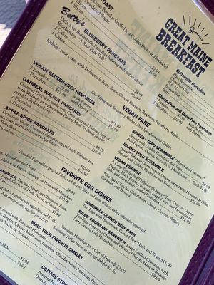 Menu  at Jeannie's Great Maine Breakfast in Bar Harbor