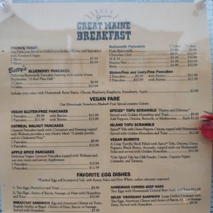 Vegan section at Jeannie's Great Maine Breakfast in Bar Harbor