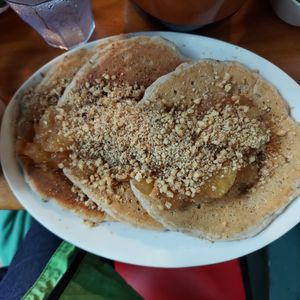 Apple spice pancakes  😋 at Jeannie's Great Maine Breakfast in Bar Harbor