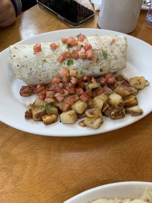Tofu scramle burrito  at Jeannie's Great Maine Breakfast in Bar Harbor