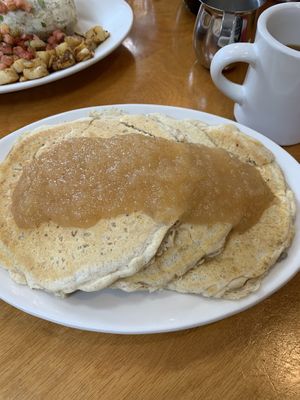Vegan apple spice pancakes  at Jeannie's Great Maine Breakfast in Bar Harbor