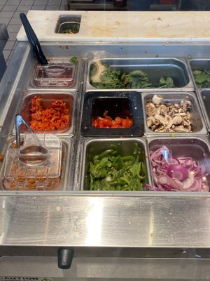 Veggie toppings  at Blaze Pizza in Storrs