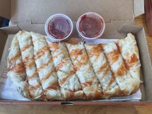 Cheesy bread with buffalo sauce  at Blaze Pizza in Storrs