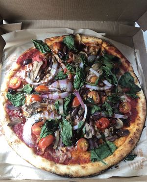veggie pizza w vegan cheese  at Blaze Pizza in Storrs