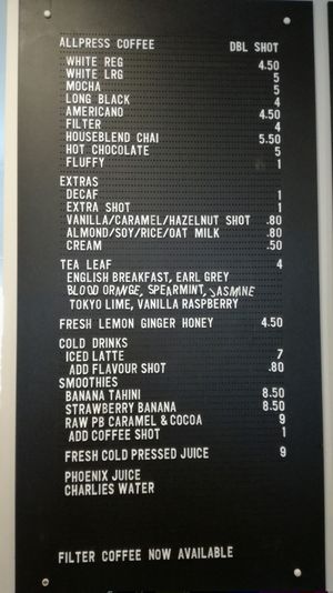 menu at George Cafe in Mount Maunganui