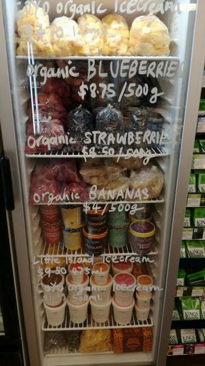 coconut ice cream and frozen fruit! freezer goals!! at Be Organics in Mount Maunganui