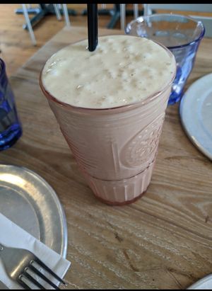 Banana, date and tahini smoothie at Aleph Middle Eastern Eatery in Vancouver