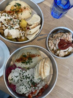 Falafel bowl, shawarma bowl, potatoes app   at Aleph Middle Eastern Eatery in Vancouver