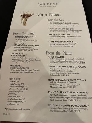 Menu  at Wildest Restaurant & Bar in Palm Desert