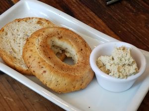 Bagel with cashew cream cheese at Wildest Restaurant & Bar in Palm Desert