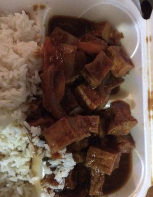 Large brown stew tofu with extra tofu!! $3 more.  at Coconutz Fusion Cafe in Miramar