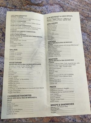 The Menu. Note it doesn’t show vegan soup of the day or daily baked treats that are vegan.   at Coconutz Fusion Cafe in Miramar