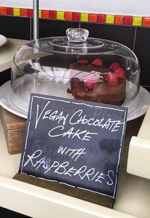 Vegan chocolate and raspberry cake, with recipe shared on their facebook page at Wistow Cafe Bistro in Leicester