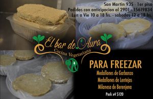 Podes llevarte nuestros riquísimos medallones y milanesas 100% vegetariano.
Pídelas al 02901-619834  at El Bar de Aura in Ushuaia