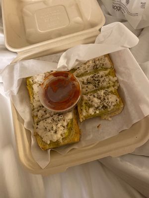 Vegan cheesy garlic bread at Bizza in San Francisco