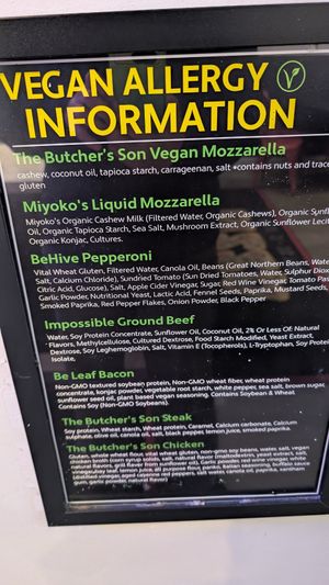 Vegan allergy menu!! at Bizza in San Francisco