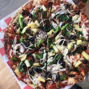 Vegan pizza with the Butcher’s Son vegan cheese at Bizza in San Francisco