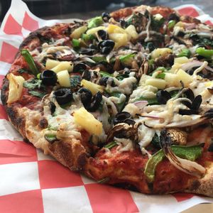 Vegan pizza with the Butcher’s Son vegan cheese at Bizza in San Francisco