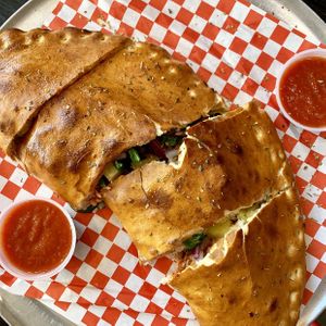 Vegan calzone 🙌 at Bizza in San Francisco