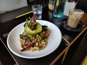 Beans on sourdough toast - delicious! at Sweetbrew in Launceston