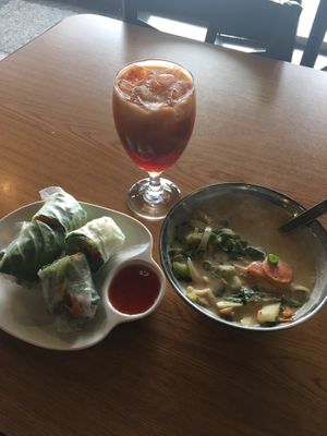 Thai Tea, Fresh Rolls, Tom Kha Soup at Boon Choo Thai Express in Flat Rock