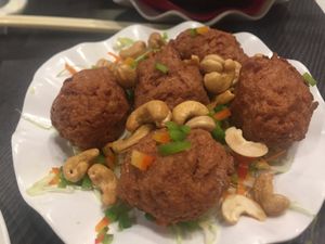 Deep fried meatballs at Harmony Village Vegetarian in Hong Kong Island