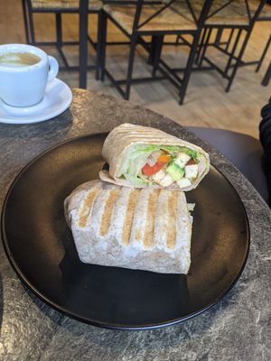 Tofu wrap with added avocado at SaVeg Cafe in Calgary