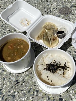 Korean potato curry with rice and dumplings   at SaVeg Cafe in Calgary