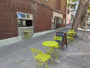 Outdoor seating at SaVeg Cafe in Calgary