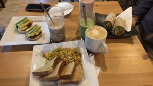 No eggs Benedict, tofu scramble and smoky tofu wrap   at SaVeg Cafe in Calgary