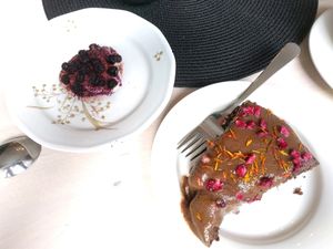 cheesecake and chocolate cake at Truefood Cafe in Lund