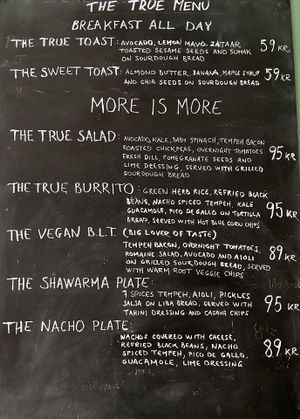 Menu at Truefood Cafe in Lund