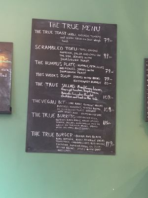 Menu board  at Truefood Cafe in Lund