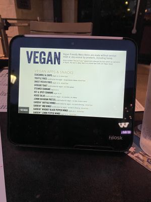 Vegan menu available on the tablet menu at Yard House in Dedham