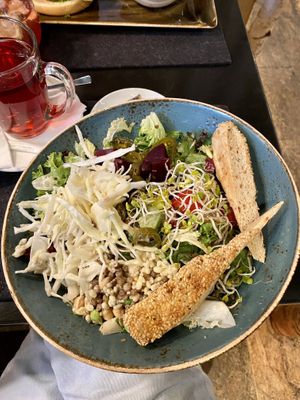Raw salad, served as bowl + jalapeño   at Hans im Glück  in Karlsruhe