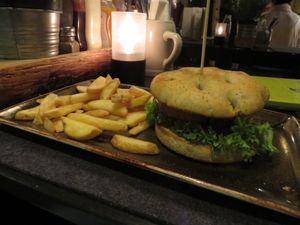 Angerling burger and fries. at Hans im Glück  in Karlsruhe