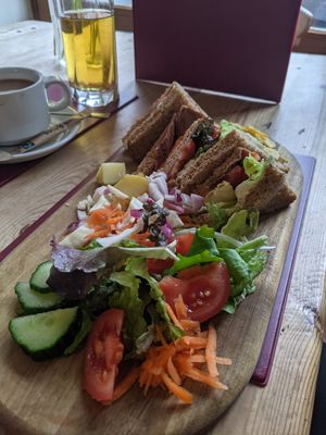 Vegan BLT with salad, potato salad, slaw and crisps at The Green Cottage in Louth