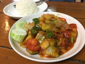 "Sweet and sour with vegetables" at LaungXaiKham Restaurant in Vang Vieng