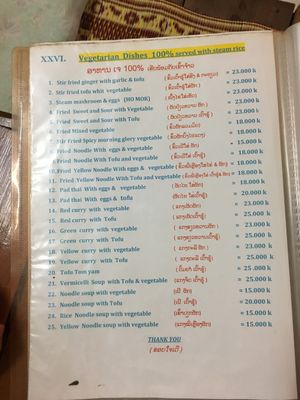 Menu at LaungXaiKham Restaurant in Vang Vieng