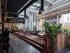 one of the seating places inside   at Foodbar Rauw in Enschede