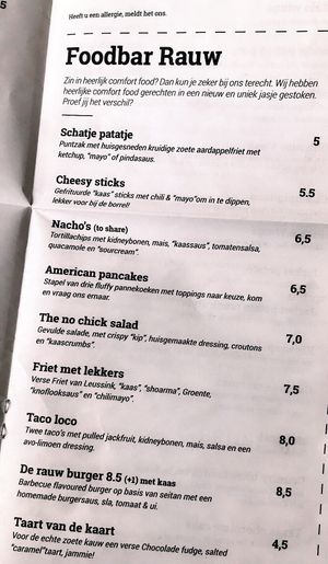 menu  at Foodbar Rauw in Enschede