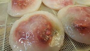 Raw stage of Red Vinasse Taiwanese Meatballs at JinZhi Hong Zao Su Rou Yuan in New Taipei City