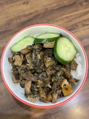 Plant meat on rice  at JinZhi Hong Zao Su Rou Yuan in New Taipei City