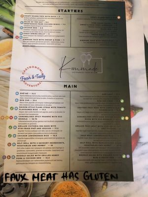 Right side is vegetarian or vegan, egg noodles are the only thing not vegan but can be replaced by rice noodles.  at Kimmade - Food Village in Utrecht