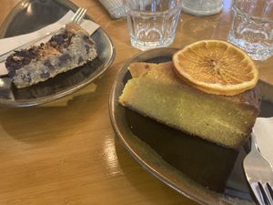 Orange cake and Peanut chocolate blonde for dessert  at The Cozy Corner in Taupo