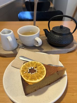 Orange syrup cake + sencha tea  at The Cozy Corner in Taupo